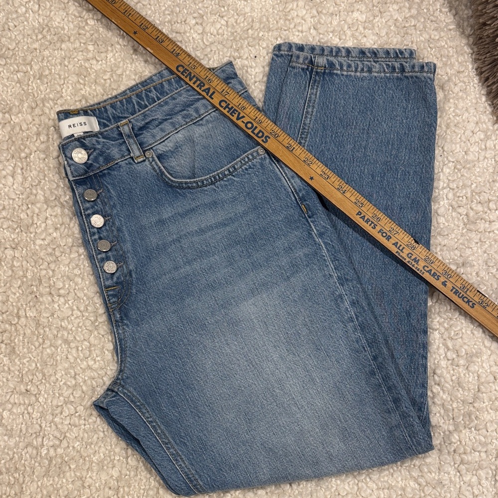 REISS Button Fly Straight Leg Jeans Light Wash Denim Size 32